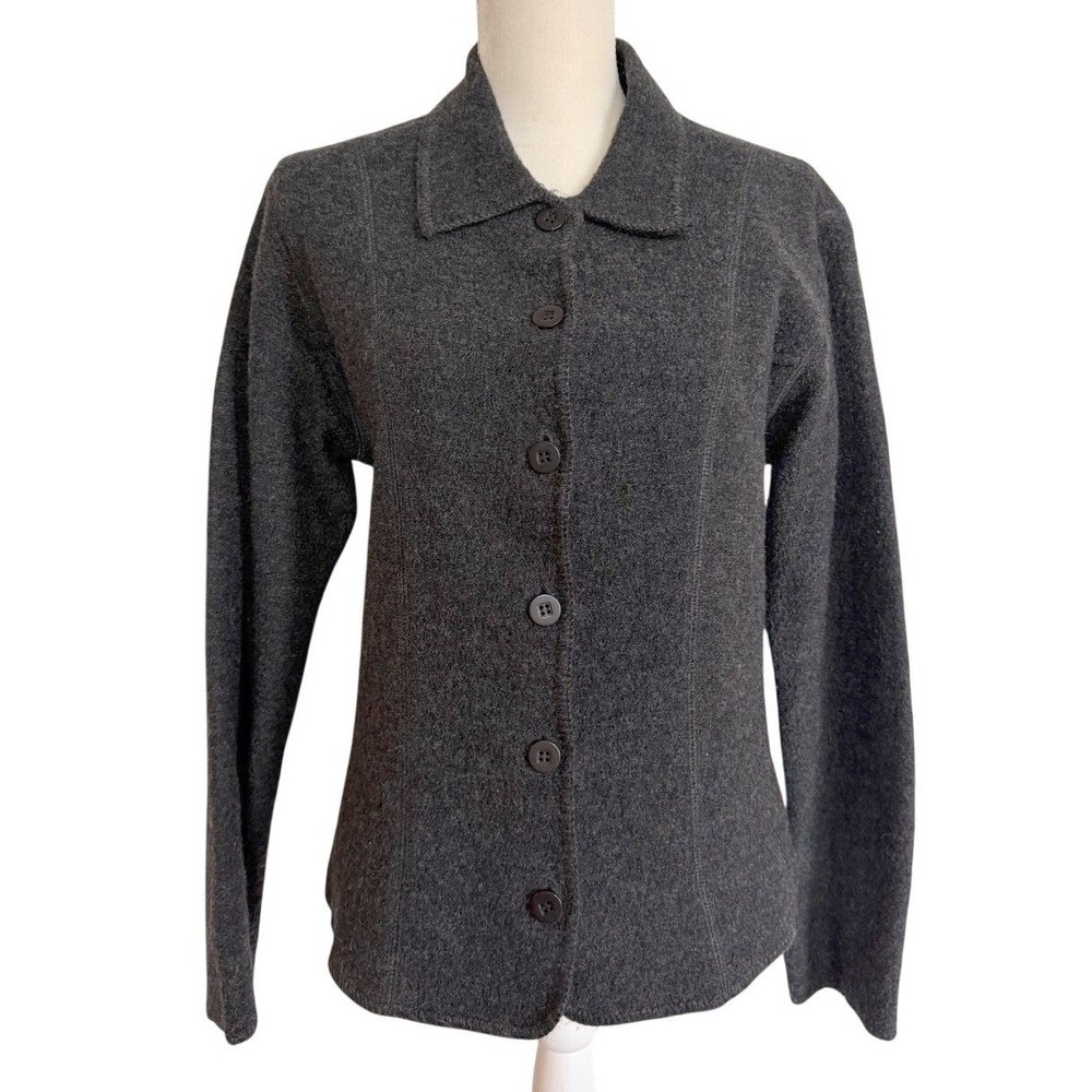 VTG Paul Harris Design Boiled Wool‎ Jacket Womens M Dark Gray Lagenlook Scandi